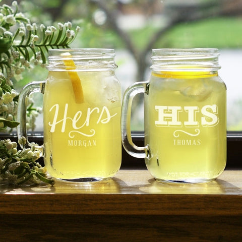 Engraved His or Hers Mason Jar Set