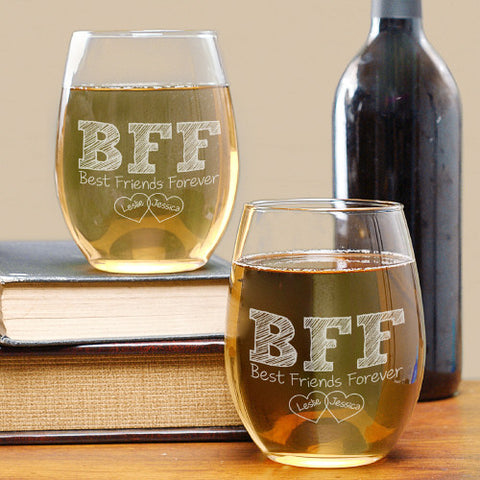 BFF Personalized Stemless Wine Glass Set