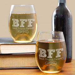 BFF Personalized Stemless Wine Glass Set