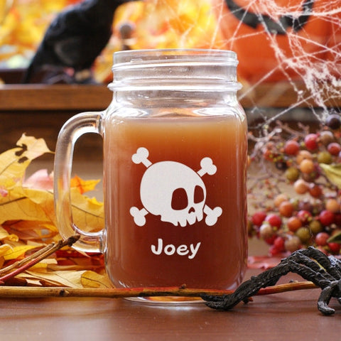 Halloween Skull Engraved Mason Jar