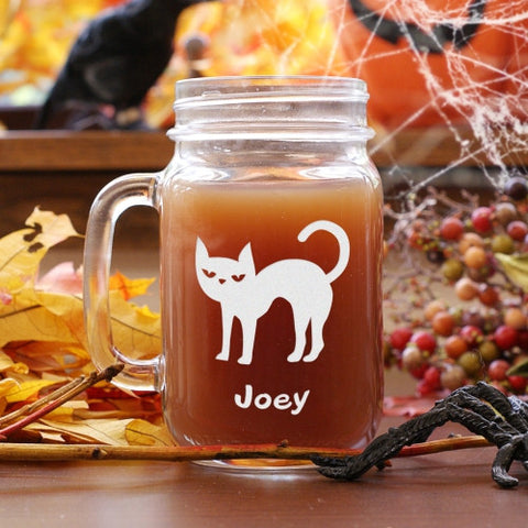 Halloween Cat Engraved Mason Jar