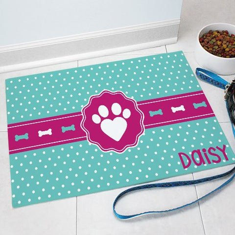 Personalized Polka Dots & Bones Print Pet Mat