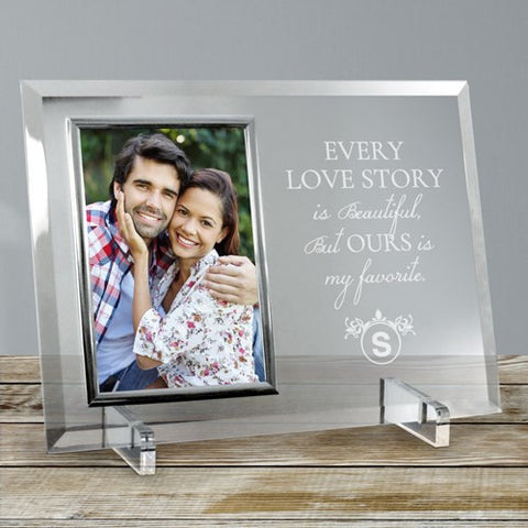 Engraved Love Story Glass Photo Frame