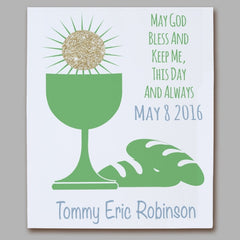 First Eucharist Green Personalized Wall Canvas