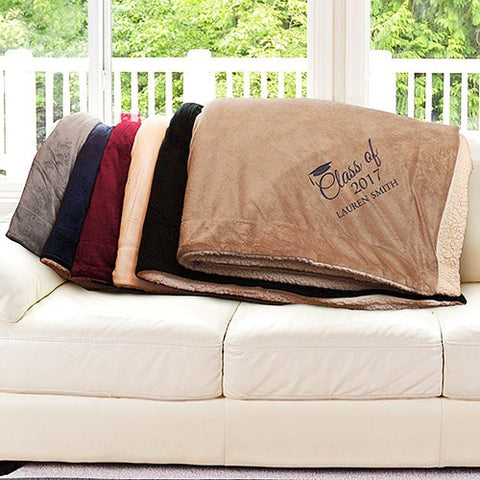 Embroidered Graduation Sherpa Blanket