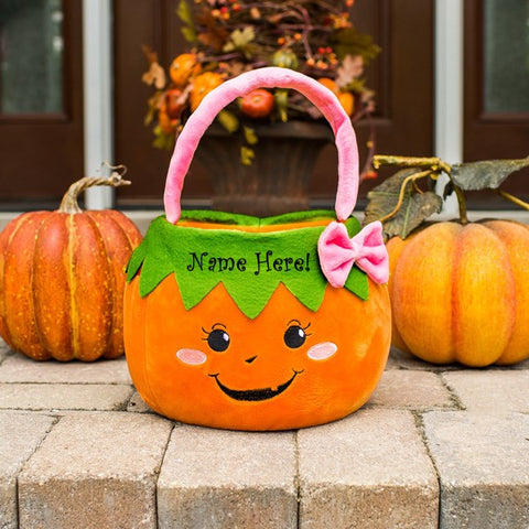 Embroidered Girl Pumpkin Trick or Treat Basket