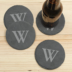 Engraved Initial Black Slate Coaster Set