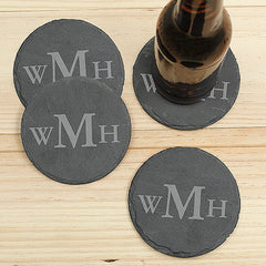 Monogrammed Black Slate Coaster Set