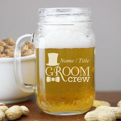 Groom Crew Engraved Mason Jar