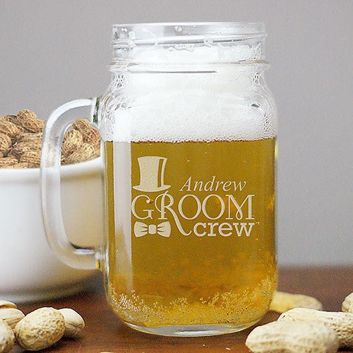 Groom Crew Engraved Mason Jar