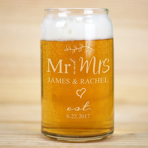 Couple's Engraved Beer Can Glass