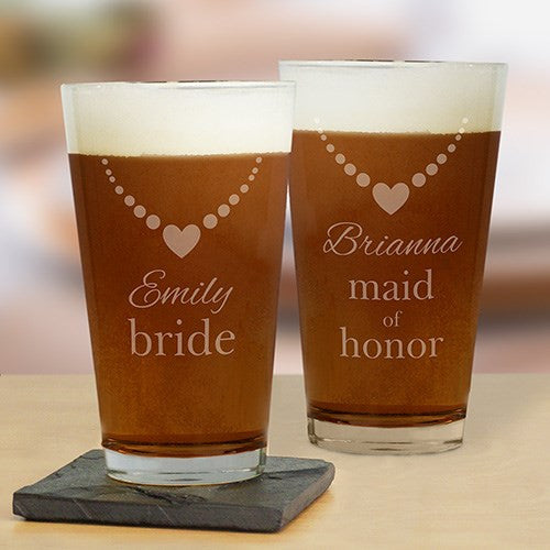 Engraved Bridal Party Pint Glass