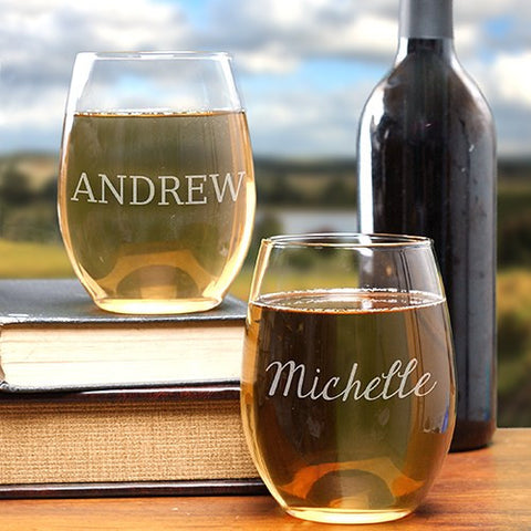 Engraved Name Stemless Wine Glass