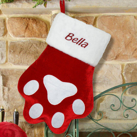 Red Paw Embroidered Pet Stocking