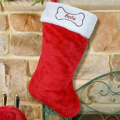Dog Bone Embroidered Christmas Stocking
