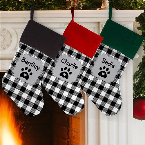 Personalized Black Plaid Pet Stocking