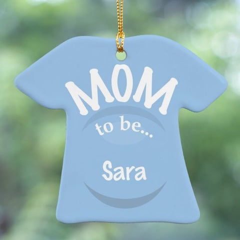 New Mom To Be Personalized T-Shirt Ornament- Blue