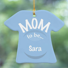 New Mom To Be Personalized T-Shirt Ornament- Blue