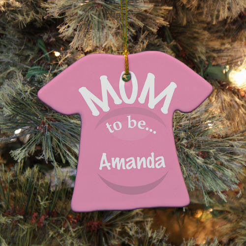 New Mom To Be Personalized T-Shirt Ornament- Pink