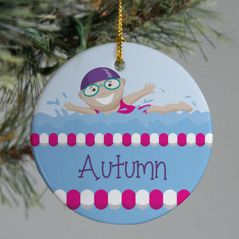 Swimming Girl Personalized Christmas Ornament