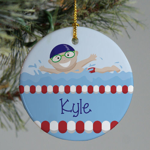 Swimming Boy Personalized Christmas Ornament