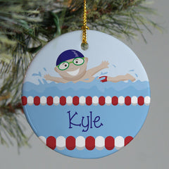 Swimming Boy Personalized Christmas Ornament