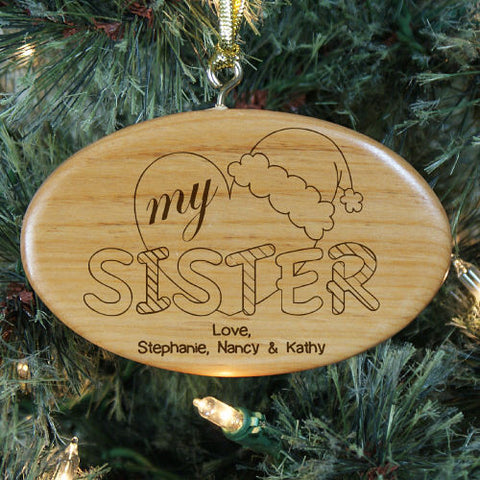 Heart My Sister Personalized Wood Ornament