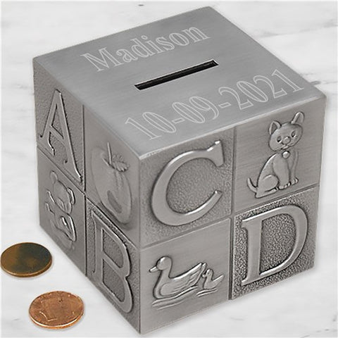 Engraved Baby Block Bank