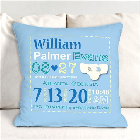 Baby Boy Birth Announcement Throw Pillow