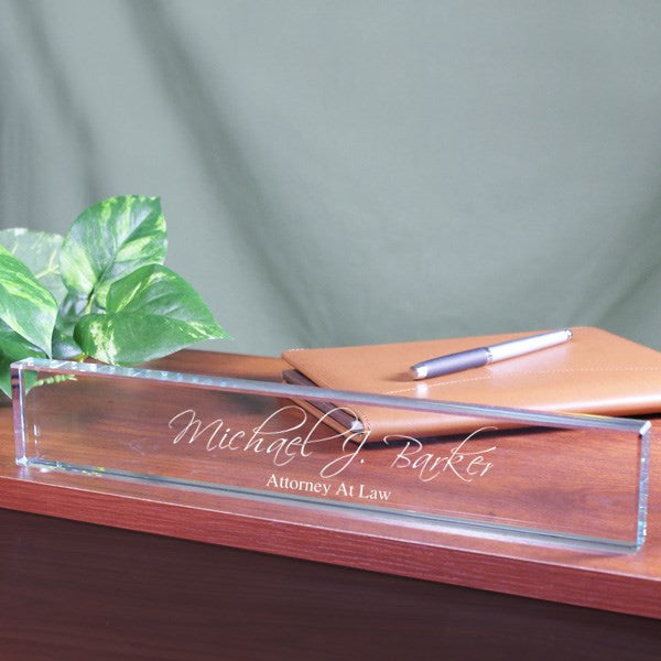 Engraved Glass Desk Name Plate