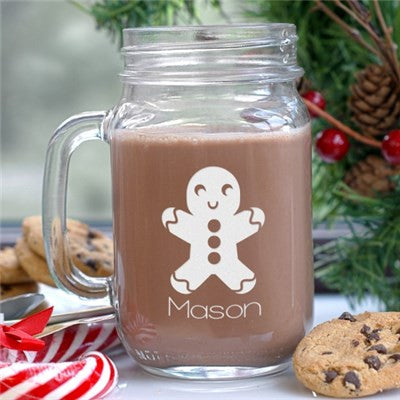 Gingerbread Man Engraved Mason Jar